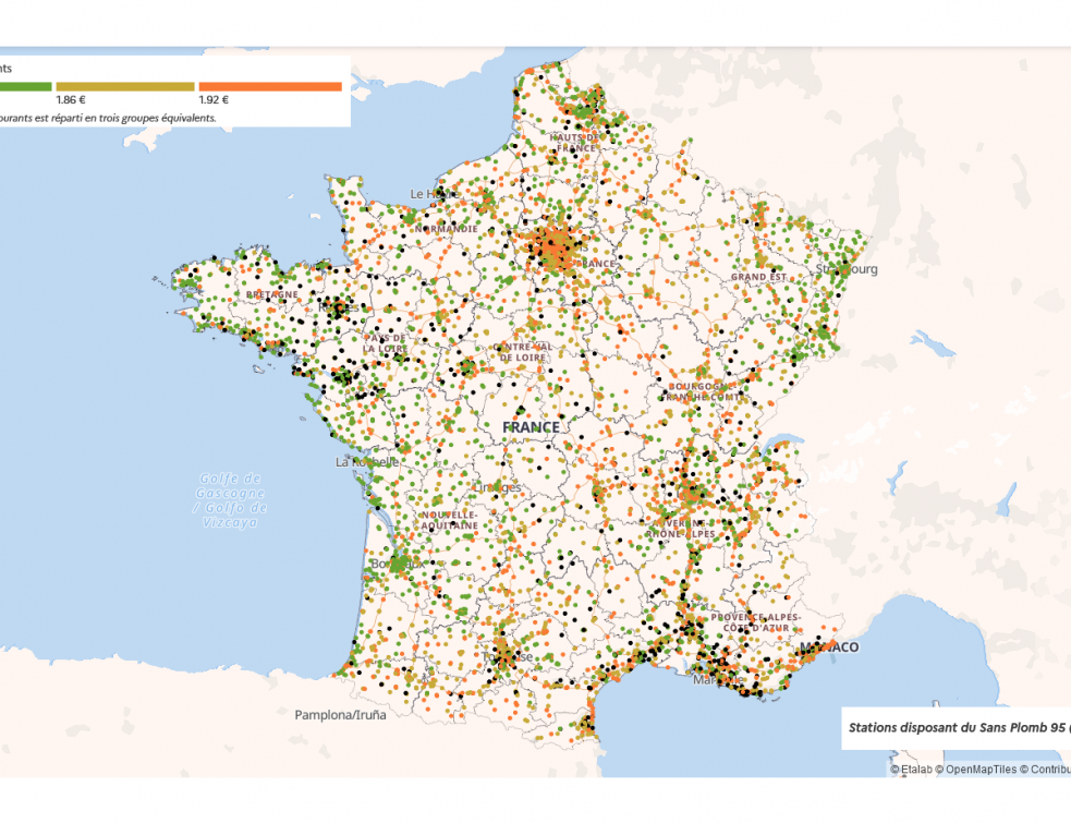 Capture d'écran de la Carte de France et ses stations services