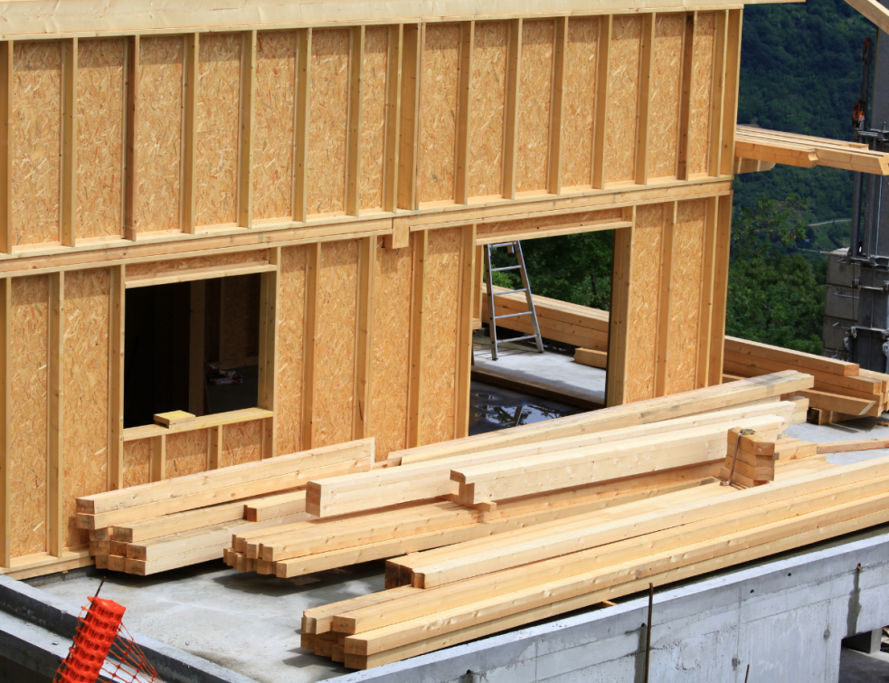 Vue sur ossature en bois pour façades