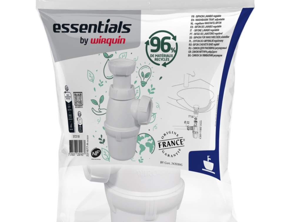 Wirquin lance le tout premier siphon blanc à base de matière recyclée. © Wirquin